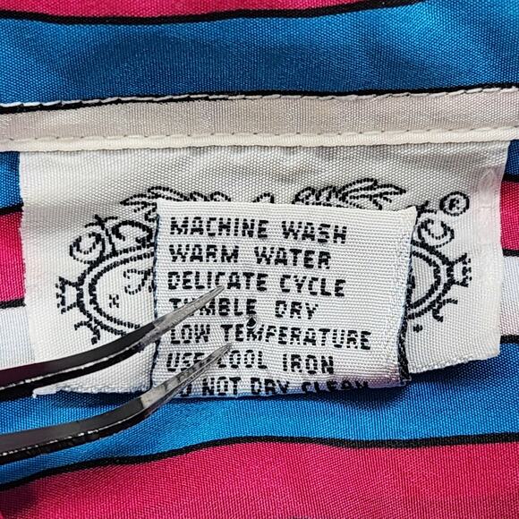 Vintage The Villager Top Womens 16 Pink Blue White Striped Tie Neck Button Front - Picture 5 of 9